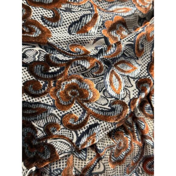 Silk Burnout Velvet Satin Floral Scarf Black Brown Fringe 20 X 68 Inch - Picture 4 of 11